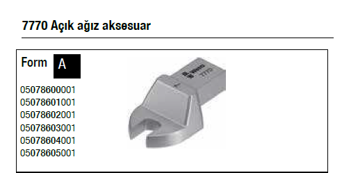 7770 Açık ağız aksesuar Form A